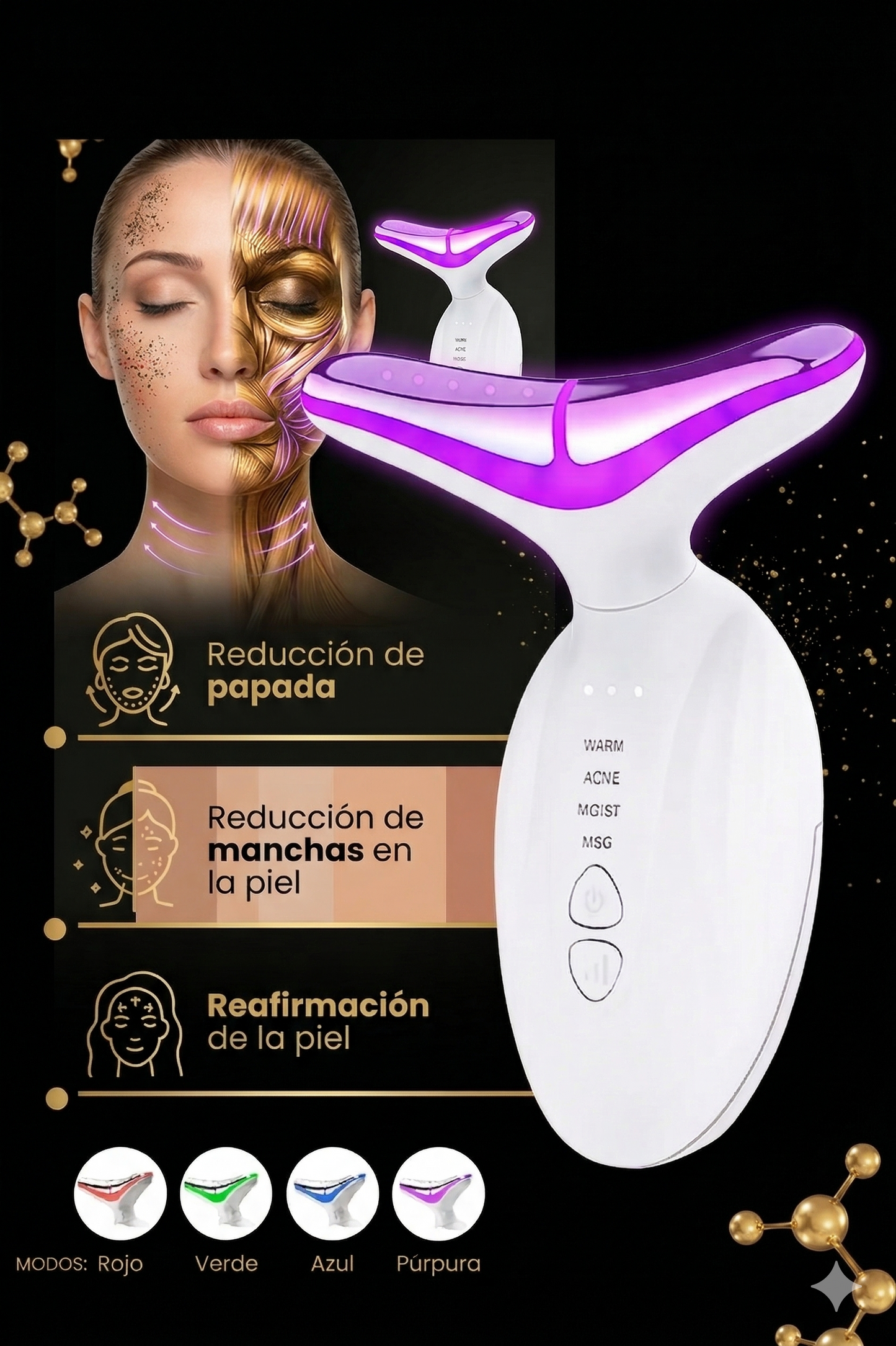 Masajeador Facial EMS + LED — Elimina Papada y Reafirma tu Piel en Casa